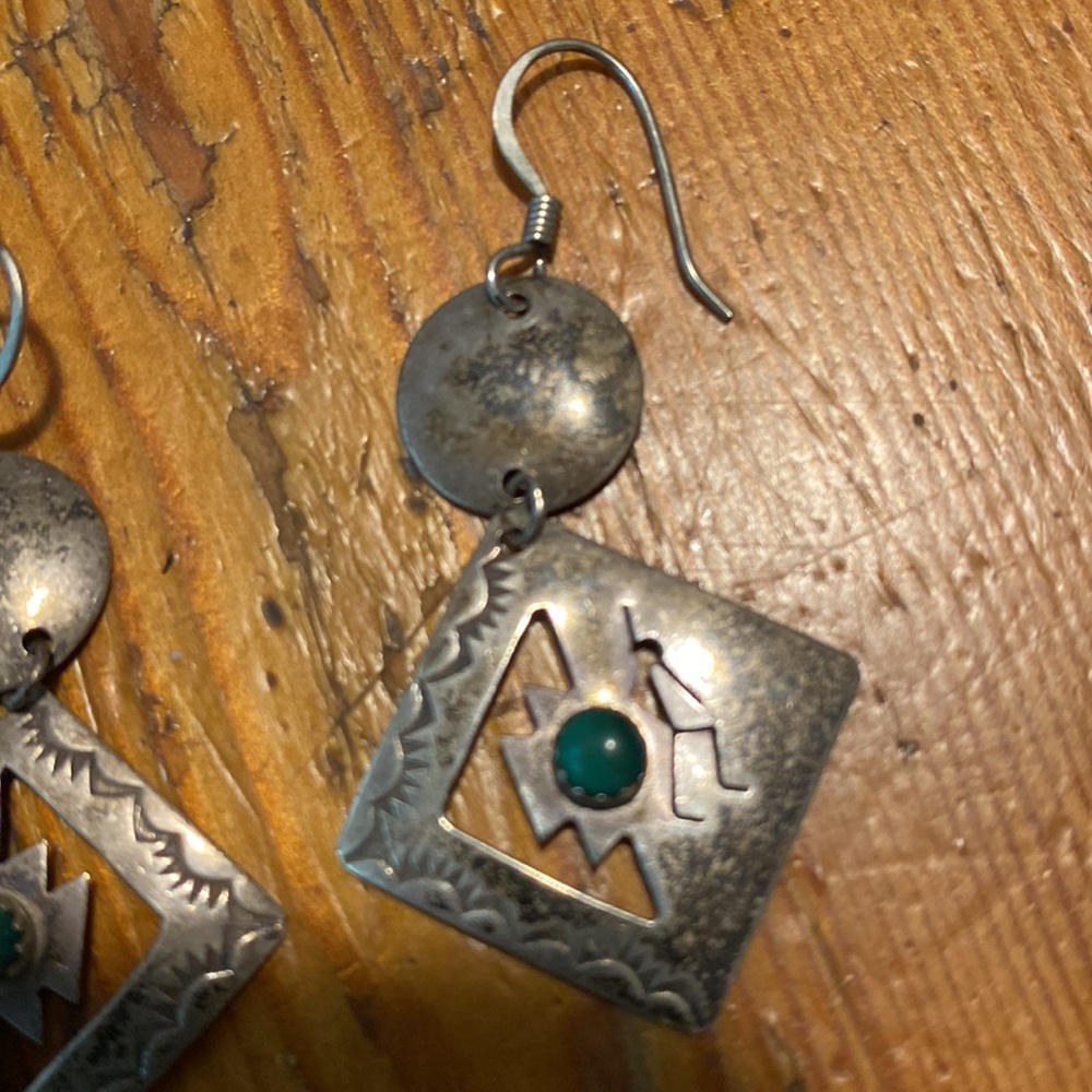 Vintage silver and malachite earrings. - Picture 2 of 4